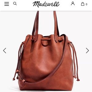 G8080 MADEWELL MEDIUM DRAWSTRING TRANSPORT TOTE BROWN LEATHER BUCKET BAG